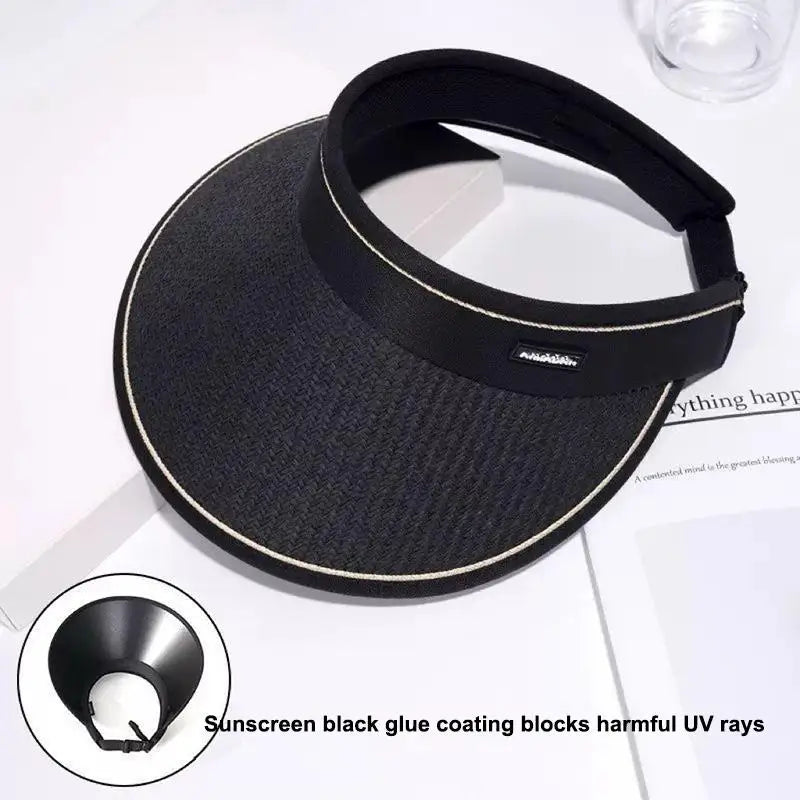 Foldable Empty Top Straw Sun Visor Hat Women Girls UV Protection Casual Beach Sunshade Outdoor Cap Oasis Select A3