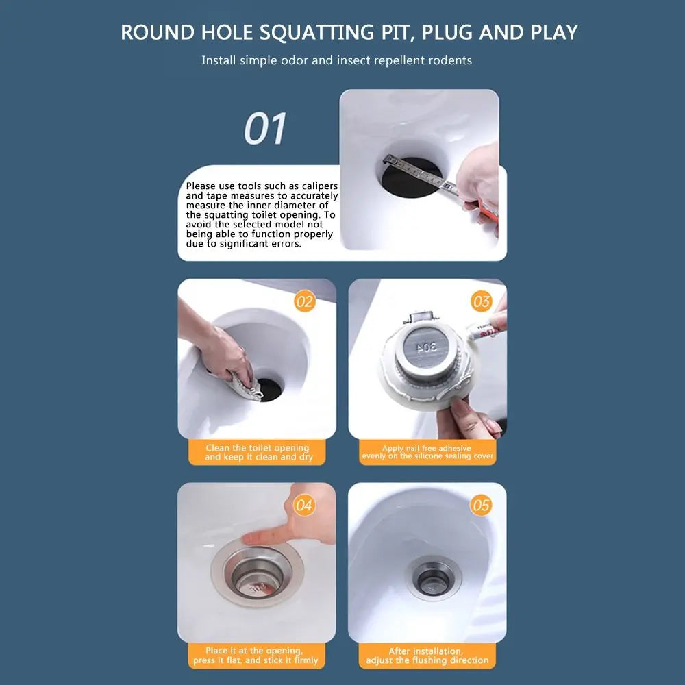 Prevent Backflow Toilet Odor Stopper Squatting Pan Accessories Bathroom Fitting Toilet Deodorant Stopper Stainless steel Oasis Select