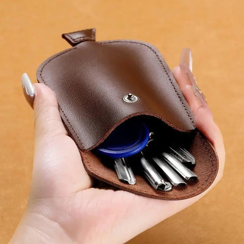 Retro Pull Out Key Holder PU Leather Key Case Portable Keychain Pouch Multi-Functional Mini Coin Purse For Men Women Daily Use Oasis Select