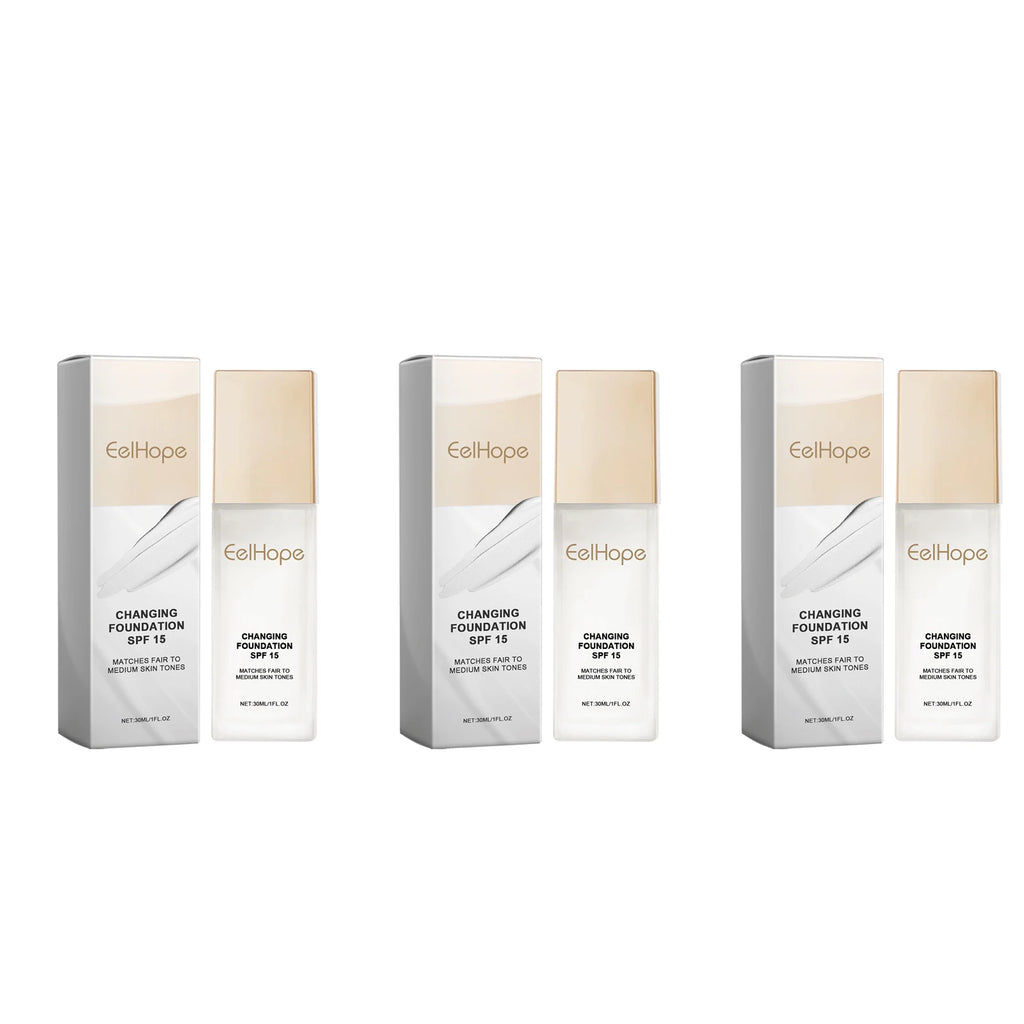 Color Changing Foundation Moisturizing Hides Wrinkles Lines SPF 15+ Hydrating Color Longwearing Waterproof Makeup Base Concealer Oasis Select 3pcs X 30ml