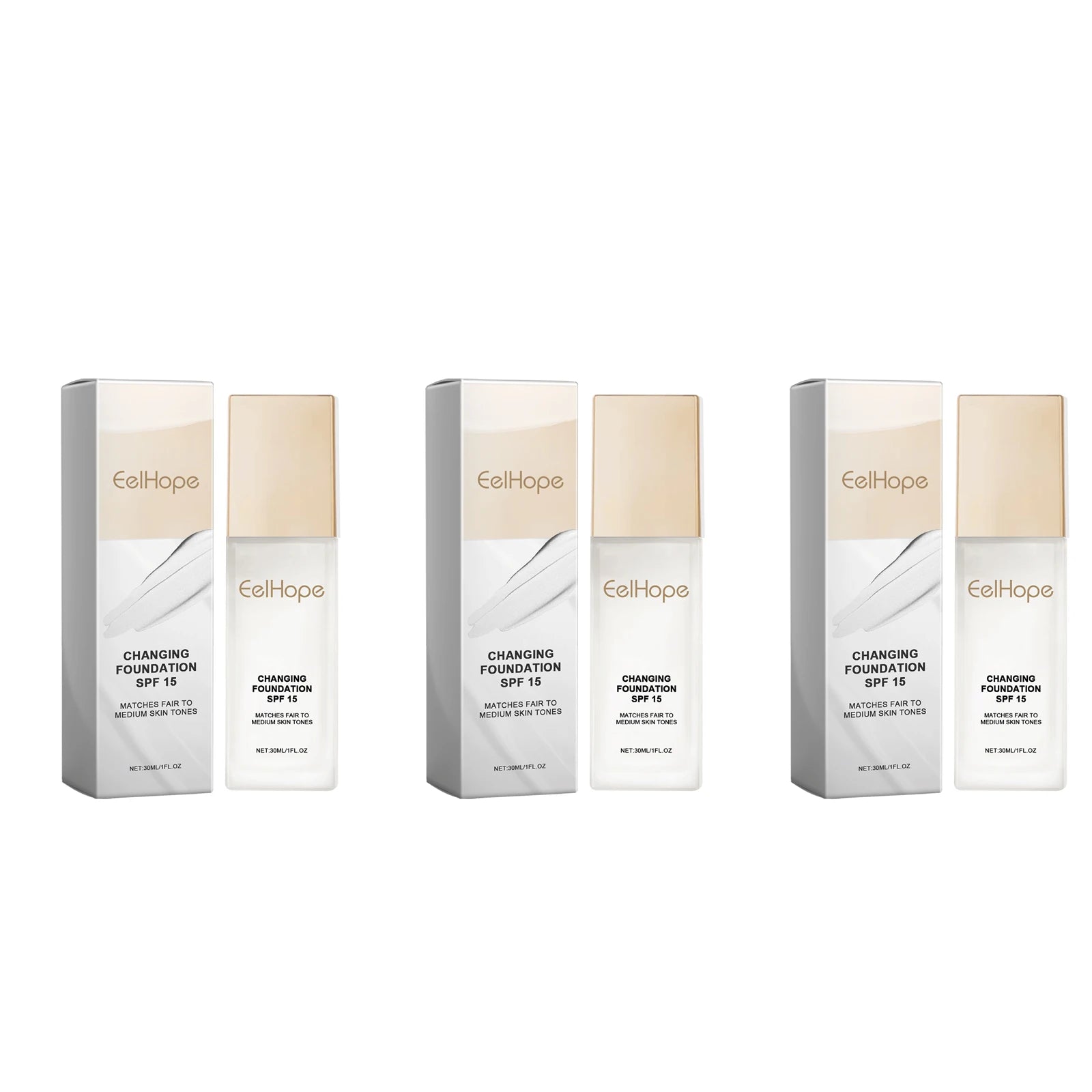 Color Changing Foundation Moisturizing Hides Wrinkles Lines SPF 15+ Hydrating Color Longwearing Waterproof Makeup Base Concealer Oasis Select 3pcs X 30ml