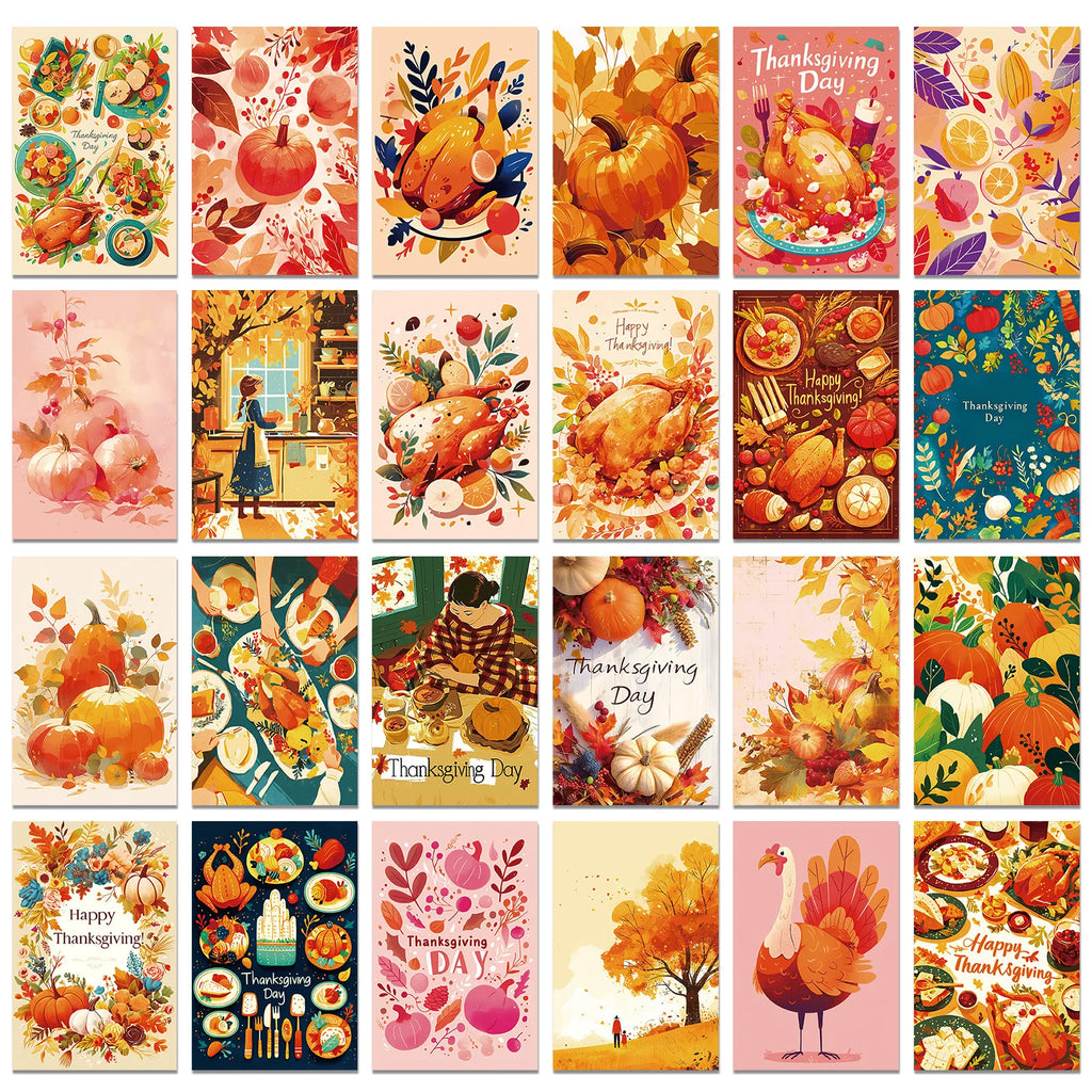 Gratitude Blessings Small Cards Postcards Holiday Wall Decor Harvest Season Pumpkin Turkey Celebration Indoor Bedroom Decoration Oasis Select