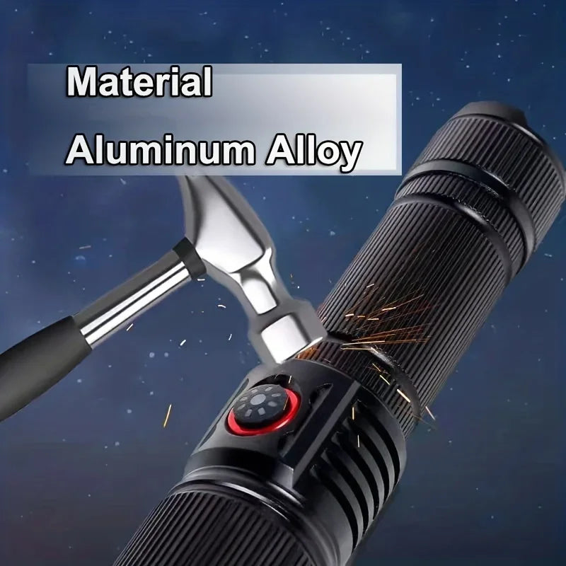 Outdoor Tactical Aluminum Alloy High Lumens LED Flashlight Telescopic Zoom Torch 6 Lighting Modes Emergency Light Oasis Select