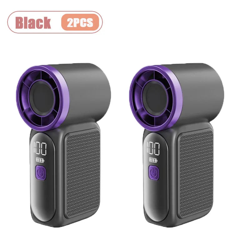 Long Lasting Turbo Mini Handheld Fan USB Rechargeable Portable Outdoor Small Fan High Speed Powerful Airflow Cooling Gadget Oasis Select Black-2PCS
