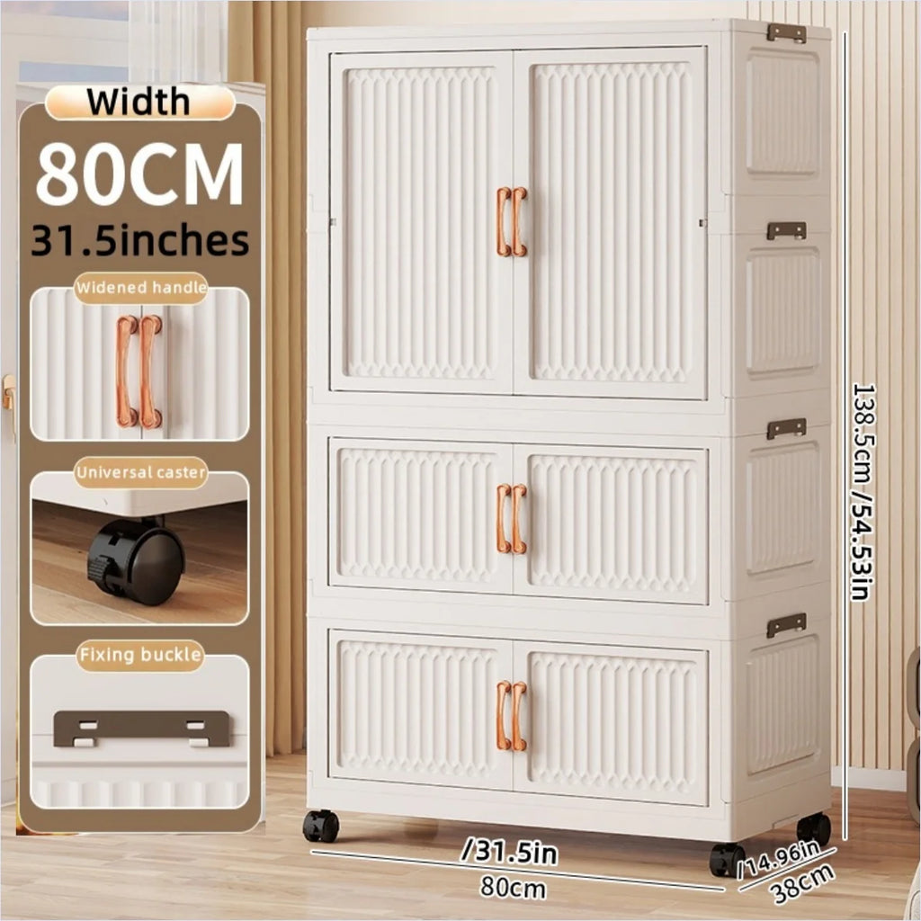 80cm Foldable Double-Door Wardrobe-No Assembly Portable Closet, Large Capacity Storage for Bedroom/Living Room (Clothes/Quilts) Oasis Select 1Large 2Small White