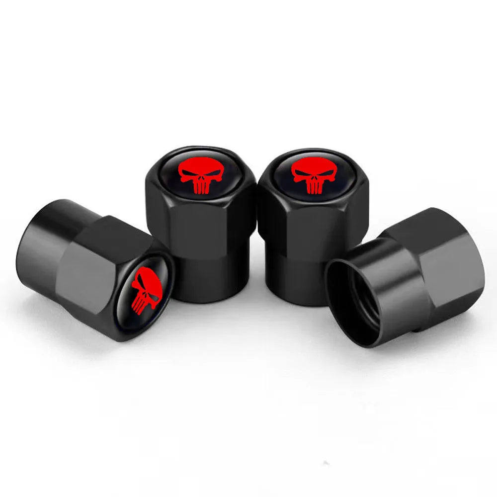 4Pcs Skull Car Wheel Tire Valve Stem Caps Airtight Dust Proof Covers Universal Tire Air Valve Caps for Cars, Trucks, Bicycles Oasis Select Black-red