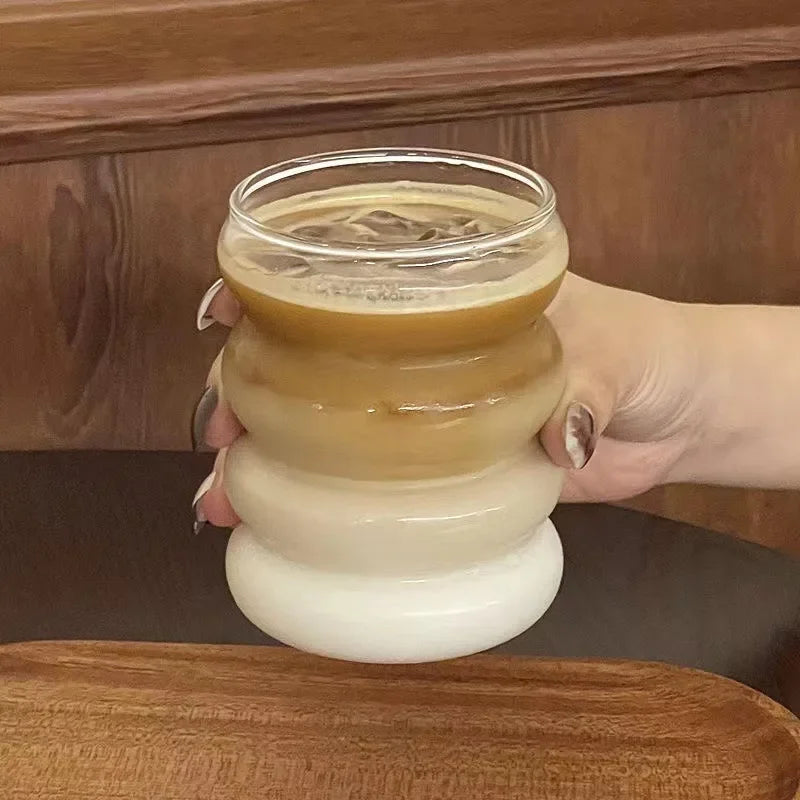 2/3PCS Beverage Glasses Wave Shape Vintage Glass Cups Ripple Threaded Cold Drink Coffee Cup for Milk Juice Champagne Cocktail Oasis Select