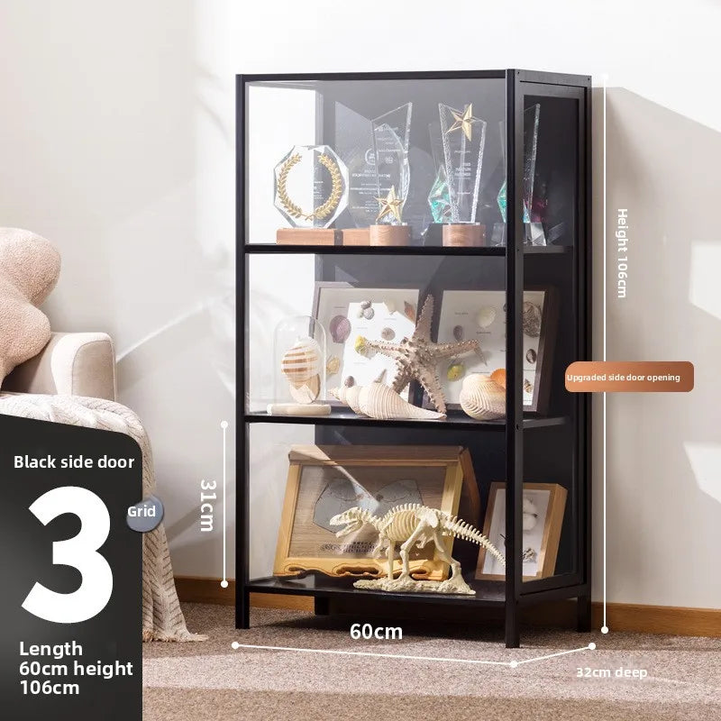 Figure Cabinet Transparent Lego Display Cabinet Household Blind Box Ornament Specimen Storage Secondary Yuan Pain Cabinet Oasis Select Black three doors 60