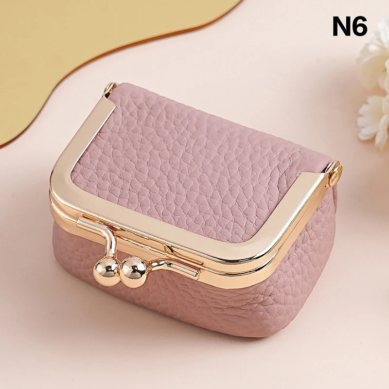 Genuine Leather Kiss Lock Coin Purse | Mini Square Wallet