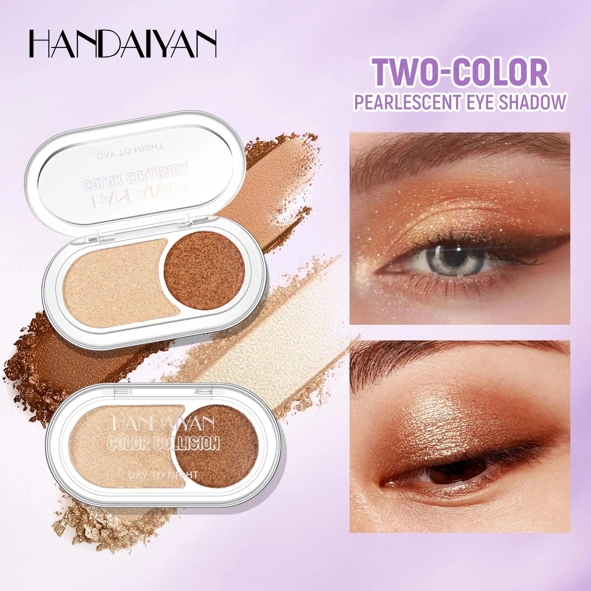 Handaiyan Pearl Shimmer Eyeshadow Palette – Waterproof, 2-Color