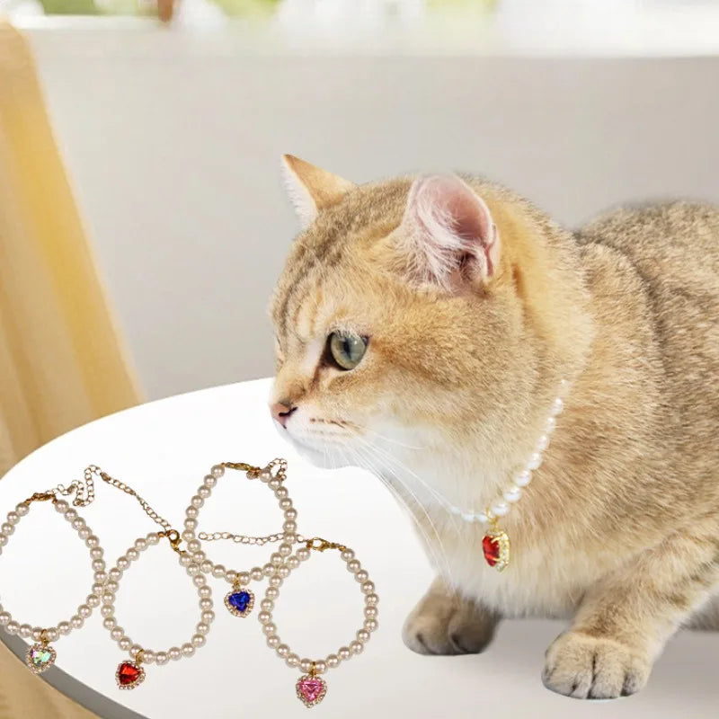 Cute Fashion Pet Supplies Cat Accessories Necklace Pearl Crystal Pet Collar Pearl Beaded Solid Crystal Pendant Pet Products Oasis Select