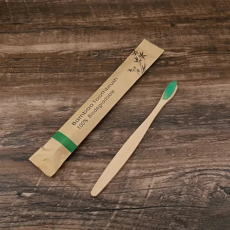 10Pcs Eco friendly toothbrush Bamboo Resuable Toothbrushes Portable Adult Wooden Soft Tooth Brush for Home Travel Hotel use Oasis Select