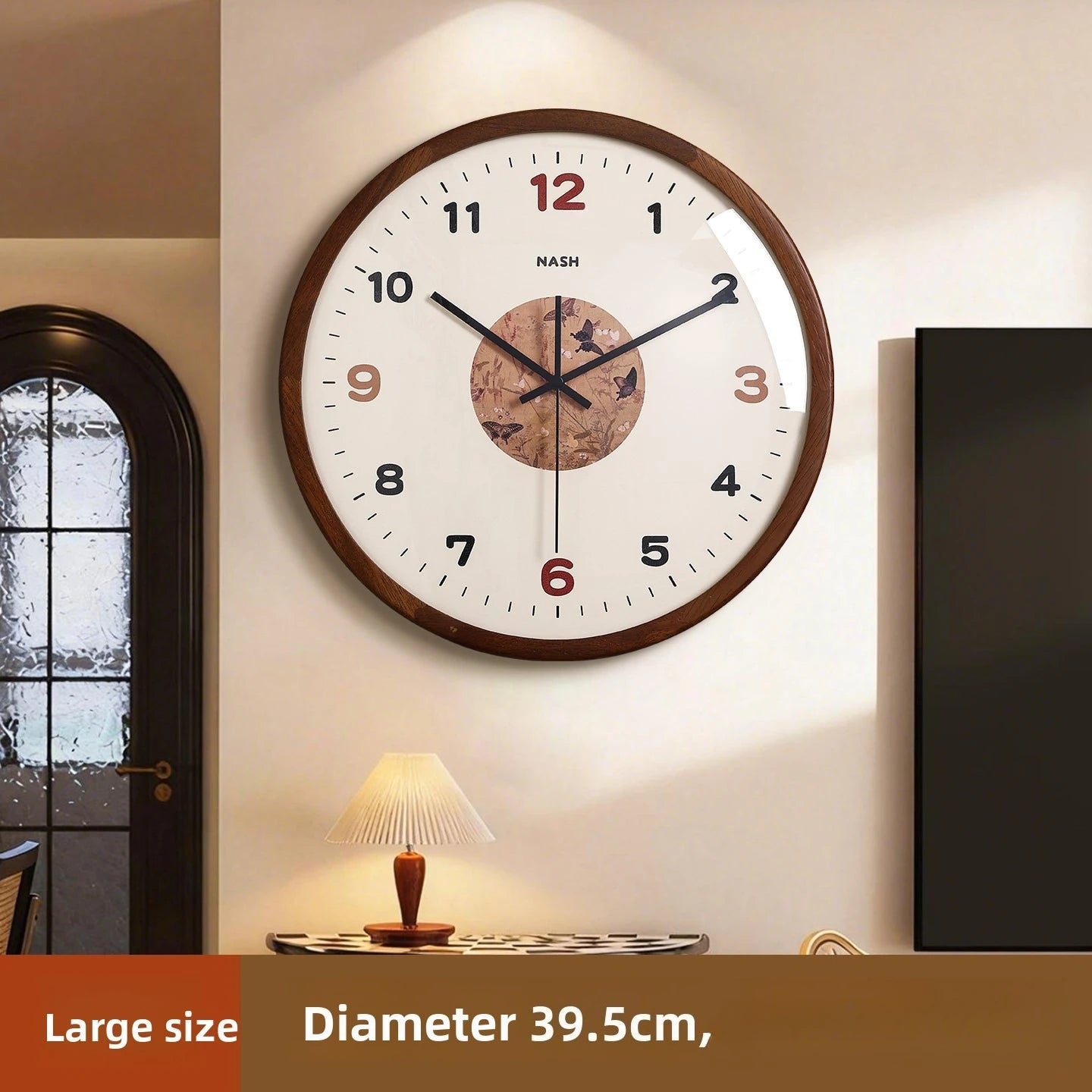 Middle Ancient Style Solid Wood Wall Clock Silent Living Room Retro Simple Creative Grand Clock Hanging on The Wall Oasis Select Butterfly Large