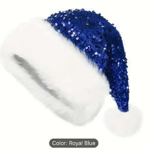 Sequined Christmas Hats Party Headwear Photo Props Adults and Children Enlarged and Thickened Christmas Oasis Select blue 50x65cm
