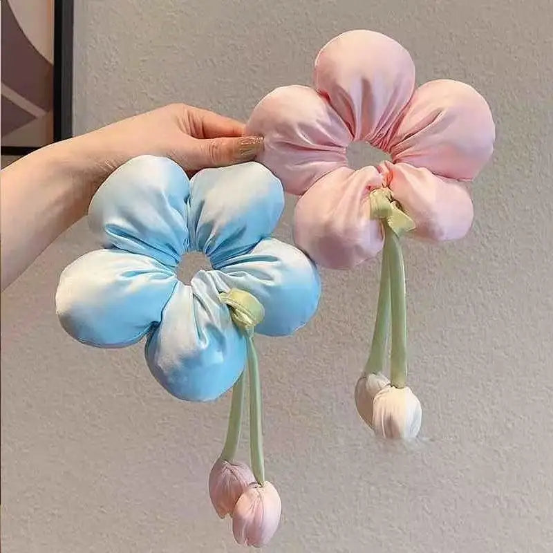 Cute Candy Color Flower Hair Tie Scrunchie Soft Fabric Elastic Ponytail Holder Lovely Hair Accessories For Girls Women Gift Oasis Select