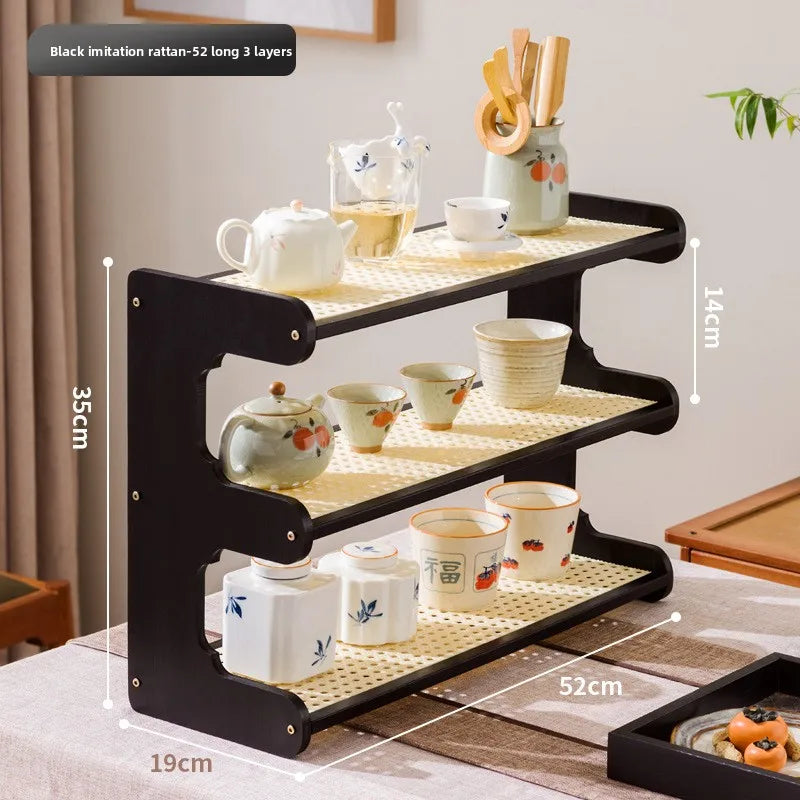 Desktop Bogu rack, teapot rack, small Duobao Pavilion tea room ornament, desktop storage rack, teacup tea set rack. Oasis Select Black 3-52