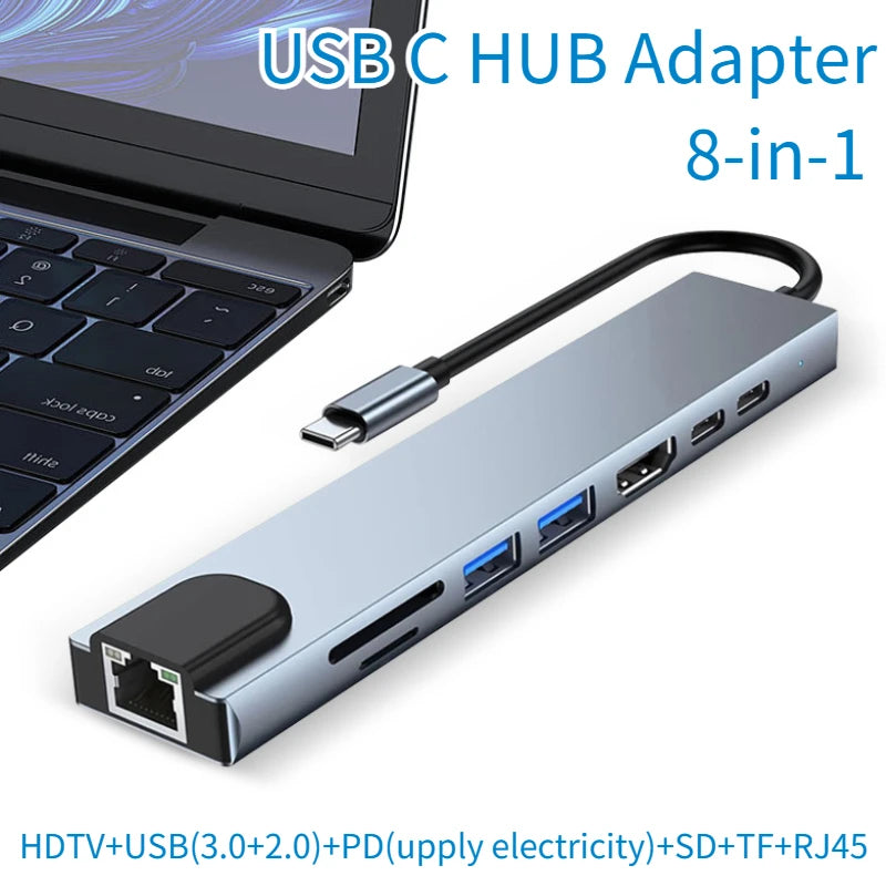 8 in1 USB C HUB 3.0 Type C Splitter 4K Docking Station Laptop Adapter PD SD TF For Macbook Air M1 iPad Pro RJ45 HDMI-Compatible Oasis Select