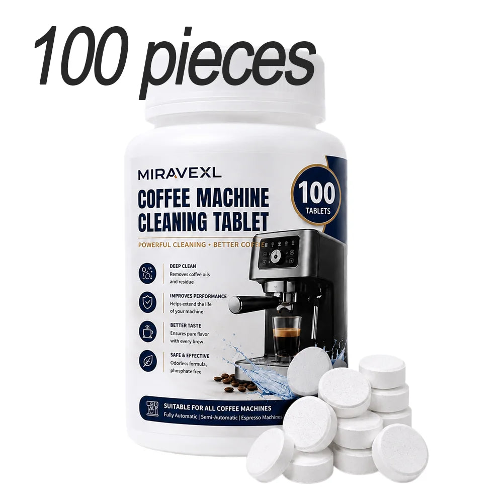 100 MIRAVEXL Coffee Machine Cleaning Tablets for Espresso & Drip Machines Deep Clean, Improve Taste, Fully Automatic, Safe Oasis Select 100 pieces