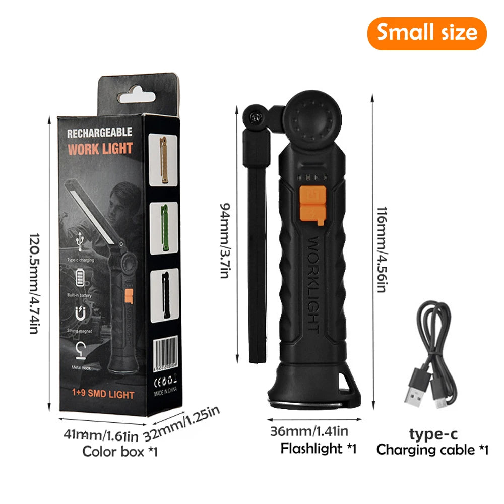 New Portable COB LED Flashlight USB Rechargeable Work Light Magnetic Lanterna Hanging Lamp with Built-in Battery Camping Torch Oasis Select Small 1PC