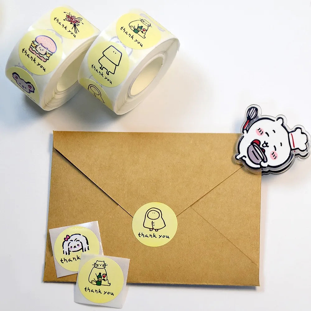 500 PCs/roll 1 inch Cartoon Stickers, Cute Thank You Stickers for Gift Wrap, Envelope Closure, Diy Decoration Oasis Select