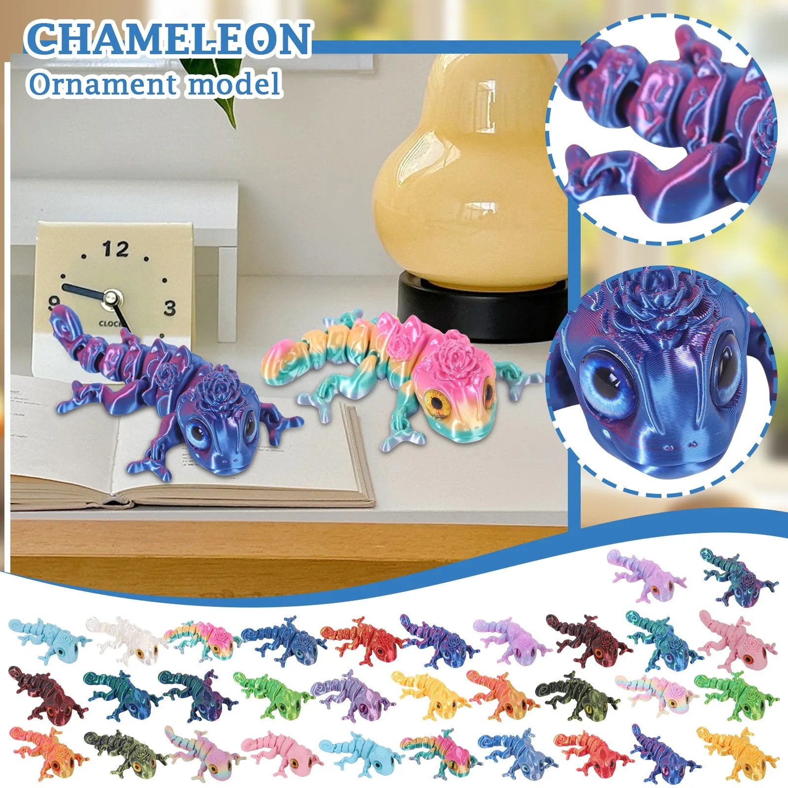 3D Printed Chameleon Figure – Movable Joints & Realistic Eyes Articulated Animal Figure Oasis Select