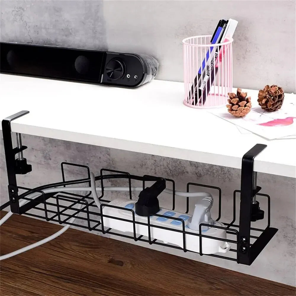 Under Table Storage Rack Metal Cable Management Tray Home Office Desk Wire Organizer No Punching Kitchen Storage Accessories Oasis Select