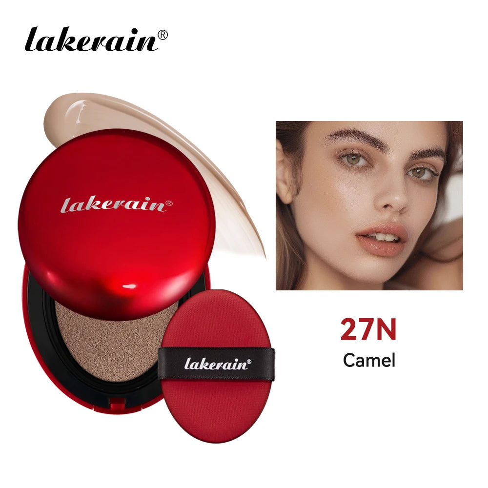 Lakerain Suncreen Cushion Foundation Waterproof Long-lasting Full Coverage Concealer Semi-matte Finish Natural Makeup Cosmetic Oasis Select RED 27N