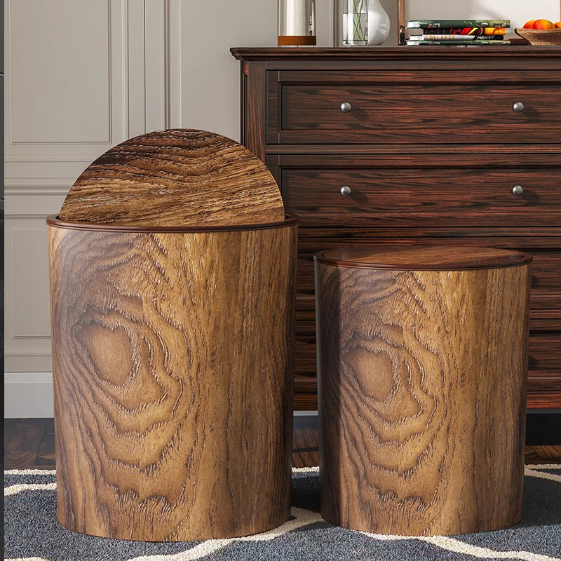 Retro imitation wood grain trash can household new large capacity living room kitchen office creative Chinese paper basket Oasis Select