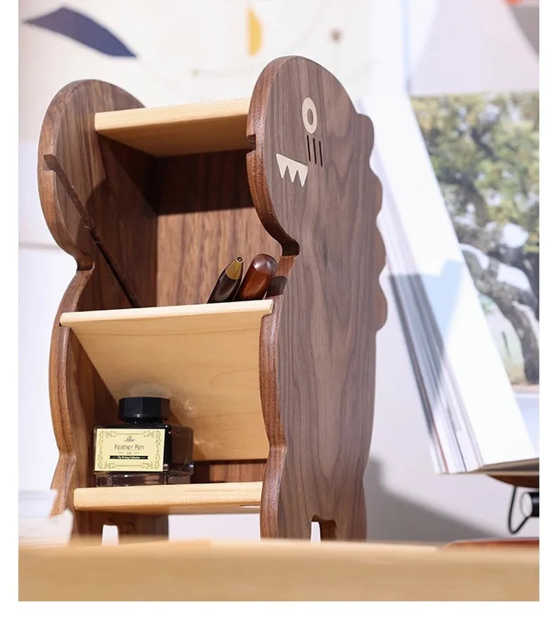 [Dinosaur Pen Holder] Black Walnut Solid Wood Cute Cartoon Creative Desktop Decoration Storage Box Desk Decoration Oasis Select