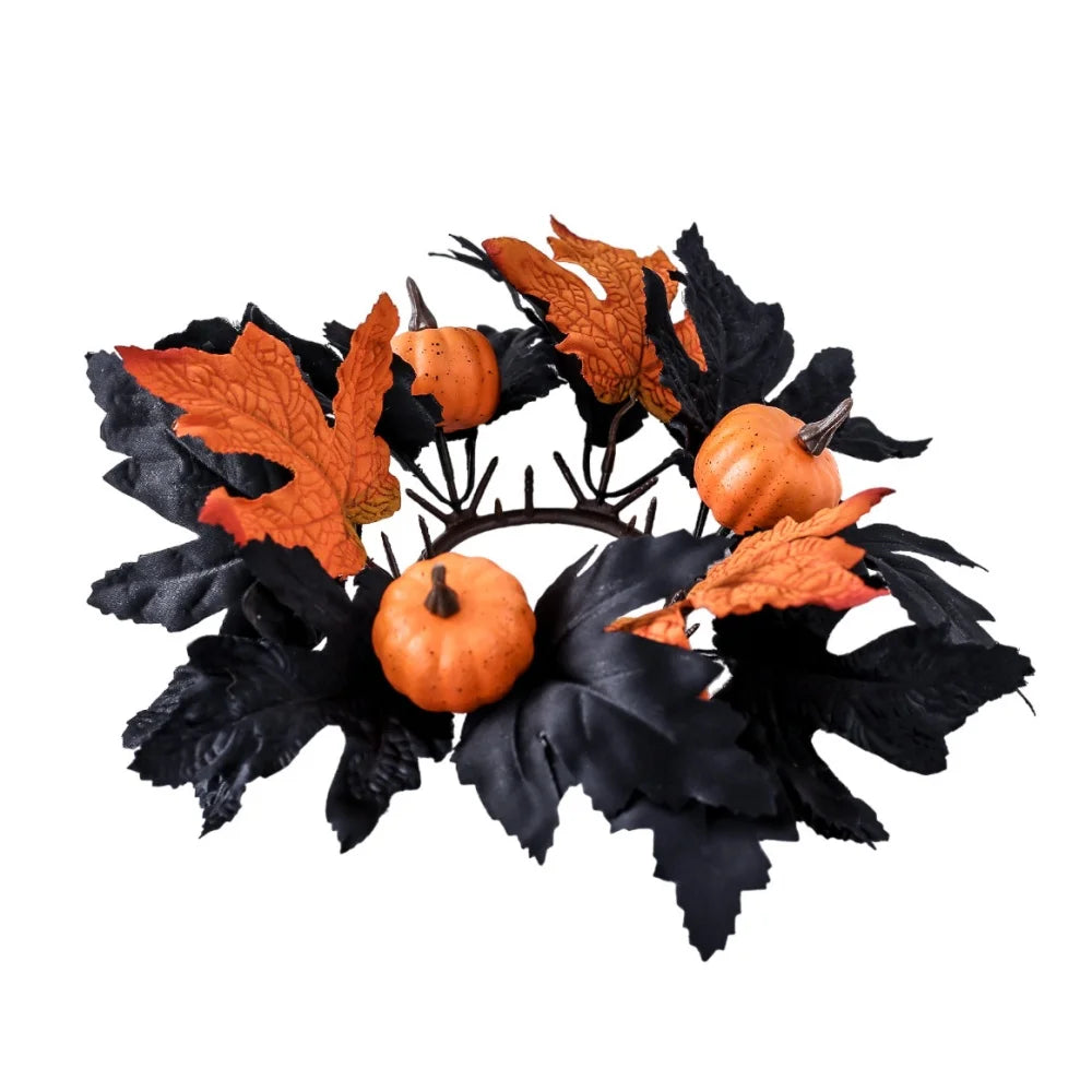 Halloween Candle Wreath Maple Leaf Rose Garland Decoration Home Desktop Festival Decoration Halloween Party Atmosphere Supplies Oasis Select Style 2