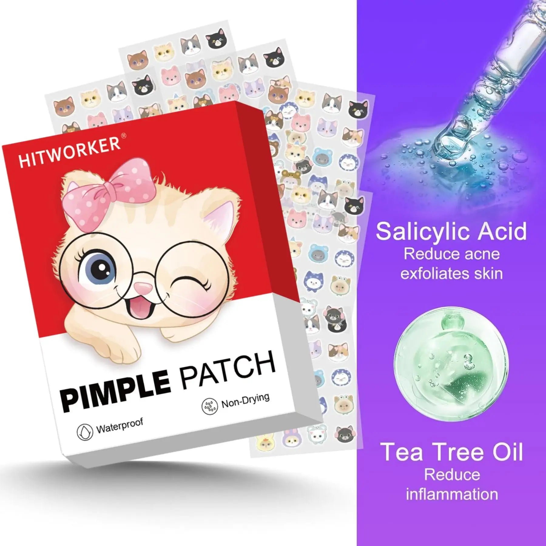 40/100pcs Cute Kitten Natural Hydroxygel Acne Care, No Fragrance, No Alcohol, No Irritation Removing Secretions Oasis Select