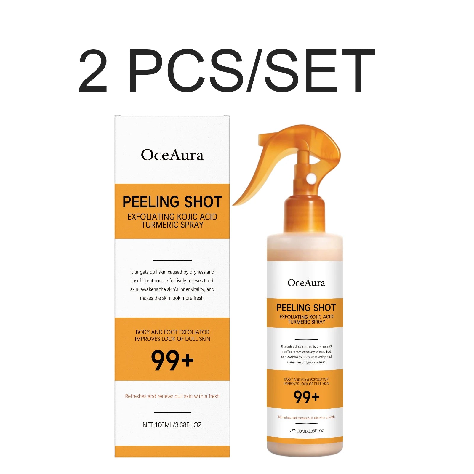 Kojic Acid Turmeric Spray Exfoliating Body Spray Brightening Smoothing Dull Skin Hydrating Body Keratin Care All Skin Types Oasis Select 2 PCS