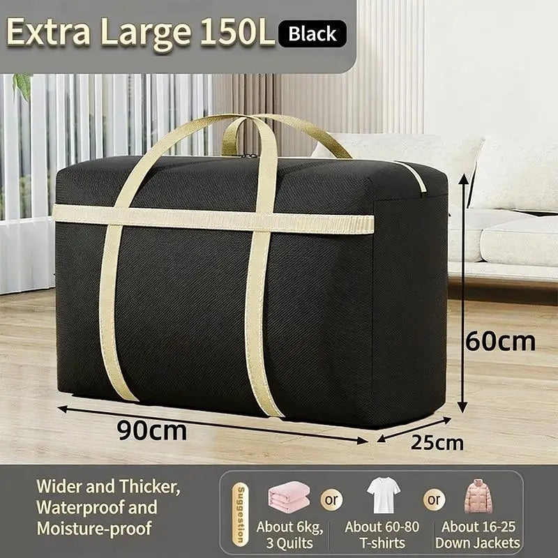 Extra Large Moving Packing Bags Household Quilt Storage Bags Clothes Organizer Luggage Bag Waterproof Moisture Proof Oasis Select L Black