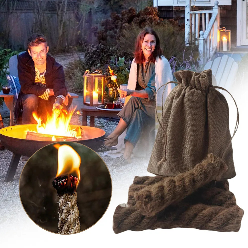 Wax-Infused Hemp Rope Fire Starters Kit – 4pc Weatherproof