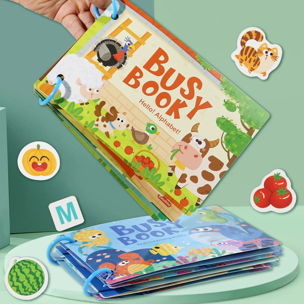 Kids Farm Letter Busy Book – Reusable Montessori Sticker Toy