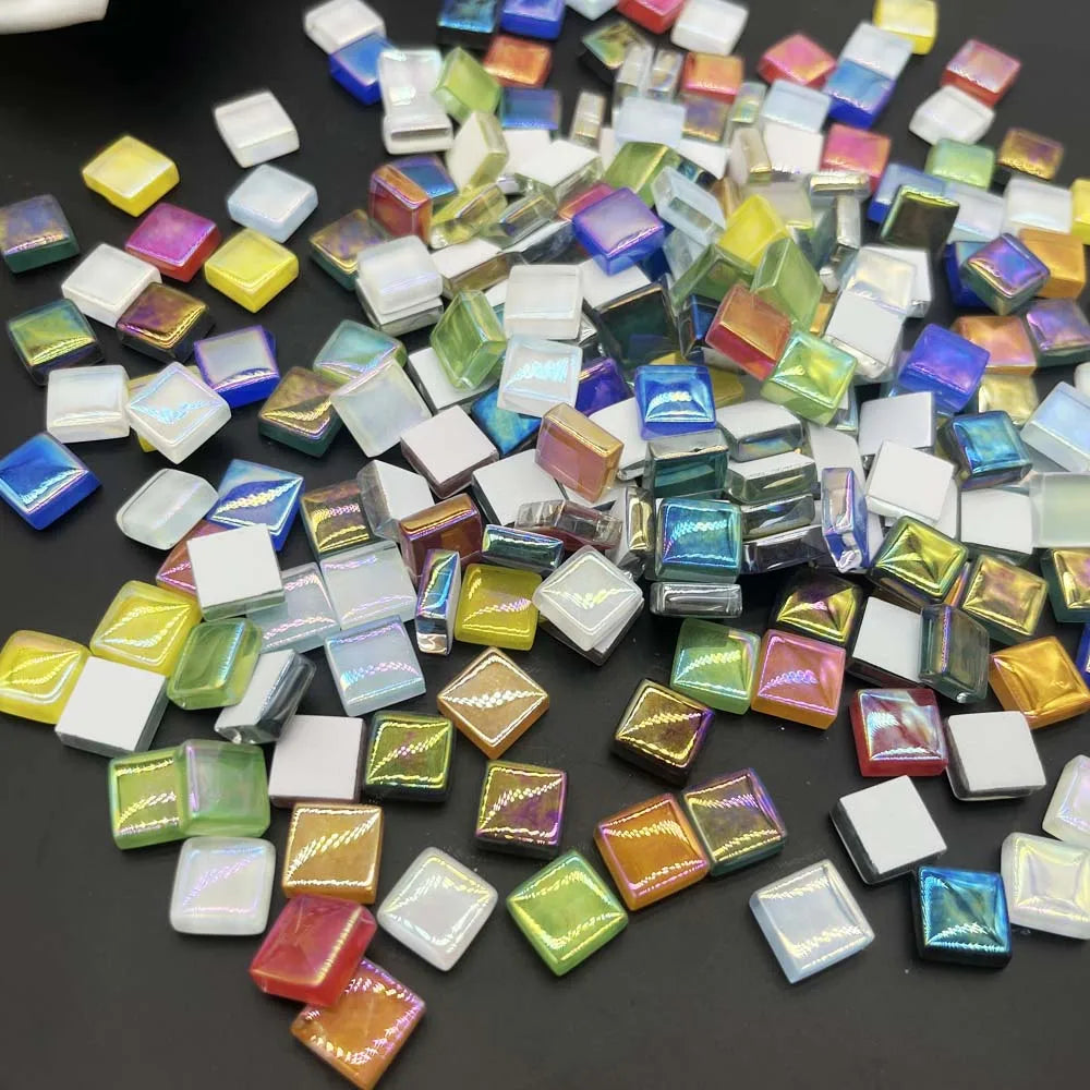 100pcs Crystal Glass Mosaic Tiles, 1 cm Square Craft Tiny Mosaic Tiles Bulk for Craft DIY Hobbies Art Project Mixed Colors Oasis Select