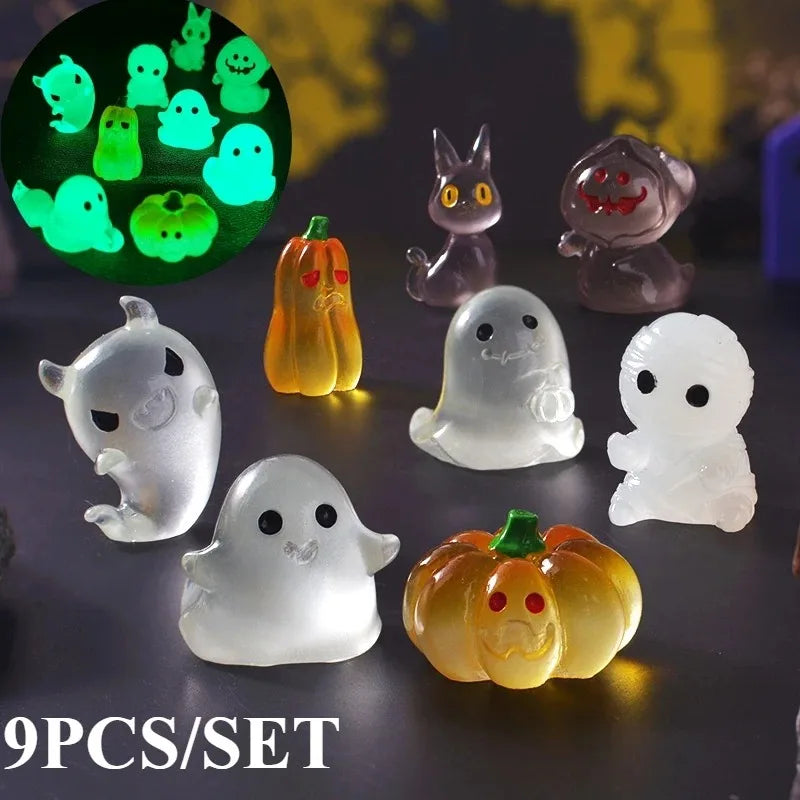 Halloween Miniatures Luminous Garden Figurines Cute Ghost Figurines Glow in The Dark Resin Figures Micro Miniature Statue Outdoo Oasis Select
