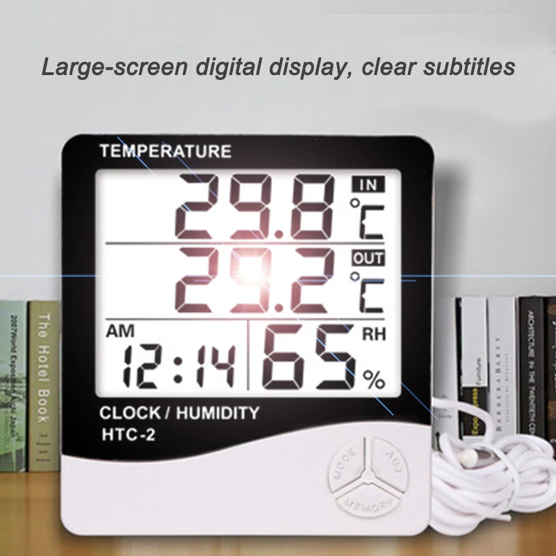 Digital LCD Thermo-hygrometer 1 Piece of Household Indoor and Outdoor Electronic Thermometer, Weather Station with Alarm Clock Oasis Select