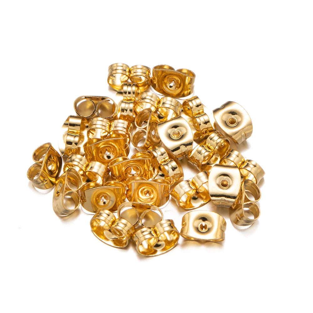 100pcs 4.5x6mm Gold Stainless Steel Butterfly Earring Safety Back Stopper for Stud Hypoallergenic Jewelry Making Finding Supply Oasis Select gold