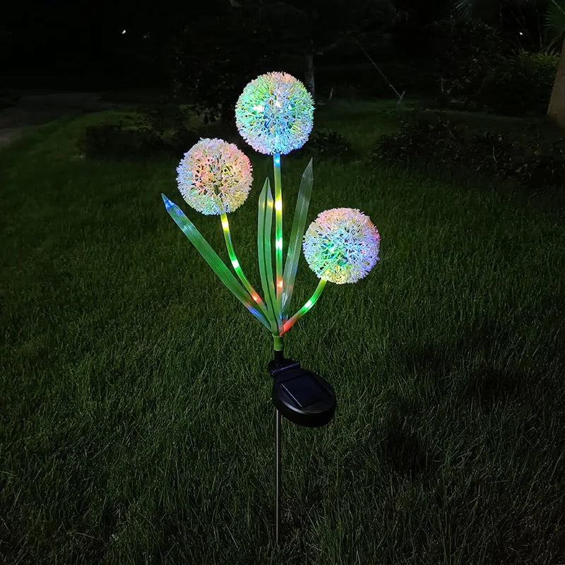 3 Solar Dandelion Lamps, Outdoor Ground Insert Lawn and Courtyard Decorative Lamps, LED Scallion Ball Flower Landscape Lamps Oasis Select 3 head white light