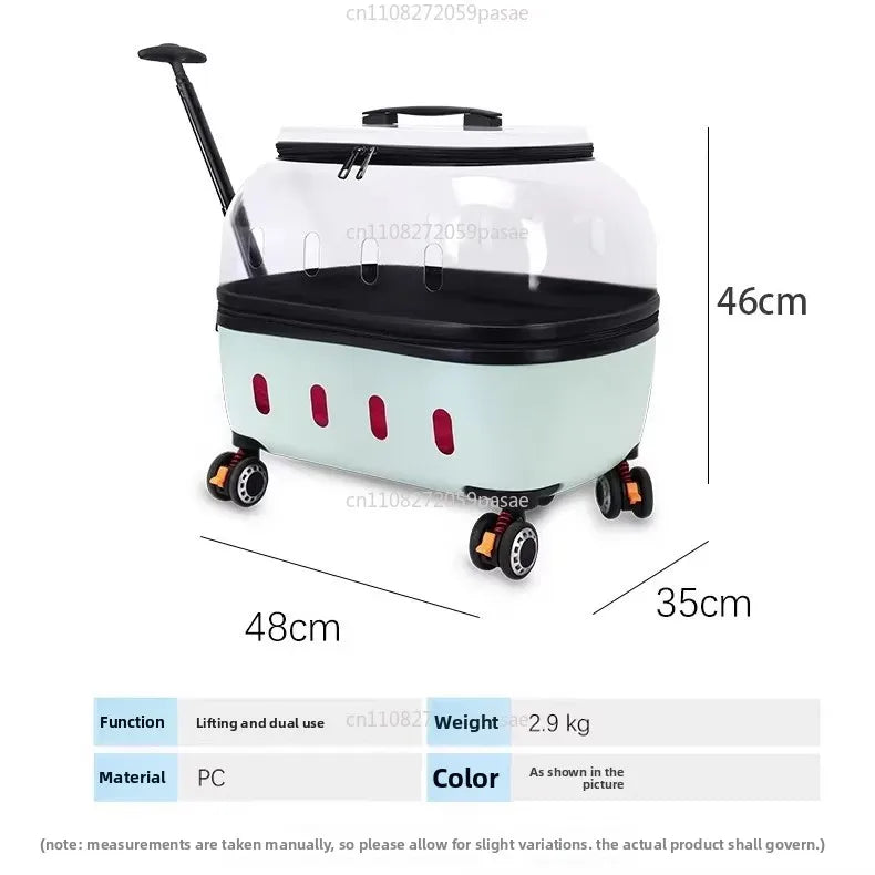 Fashion Transparent Cat Cage Large Capacity Pet Suitcase Breathable Cat Carriers Pull Rod/Handheld Dual Use Cat Transport Cart Oasis Select