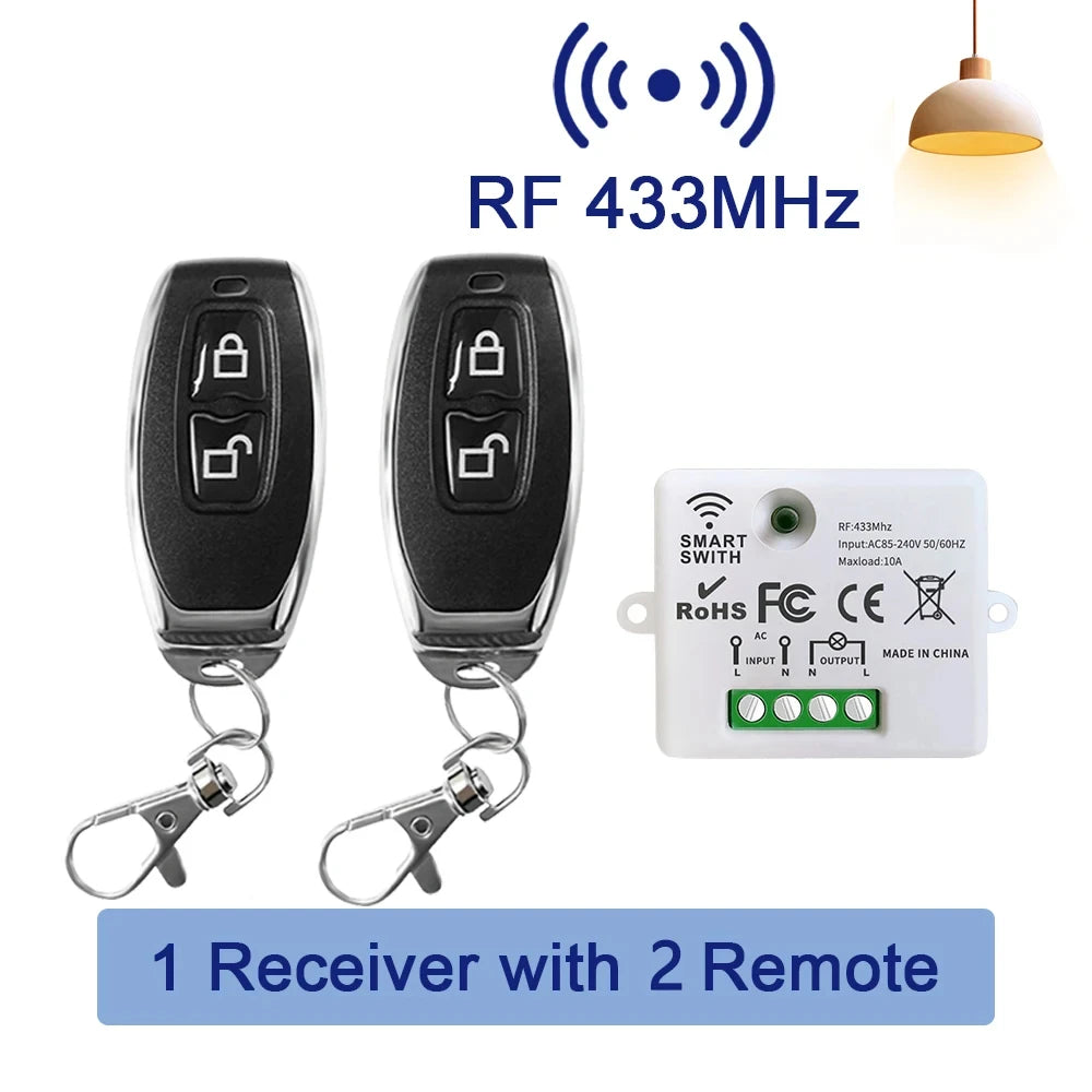 RF 433MHz Wireless Remote Light Switch 10A Relay AC 110V 220V Wireless Remote Switch Oasis Select 2Remote 1Receiver