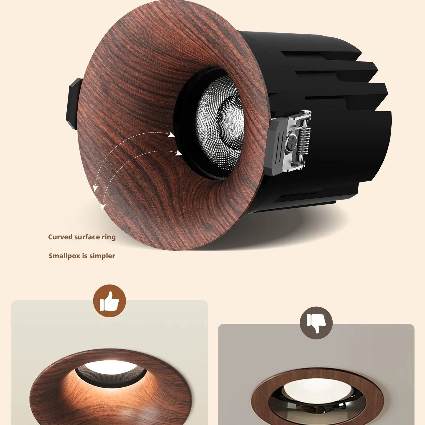 SHINEKNOT Walnut Wood Grain COB LED Recessed Spotlight | Dimmable