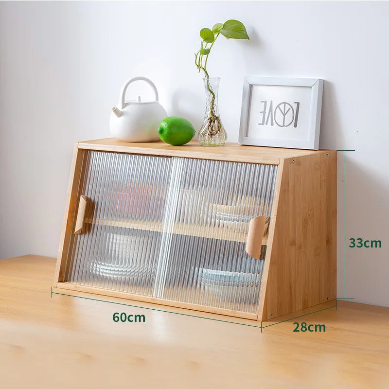 Japanese desktop dining side cabinet glass door display cabinet kitchen countertop cup storage rack household cabinet bamboo Oasis Select 60 primary colors