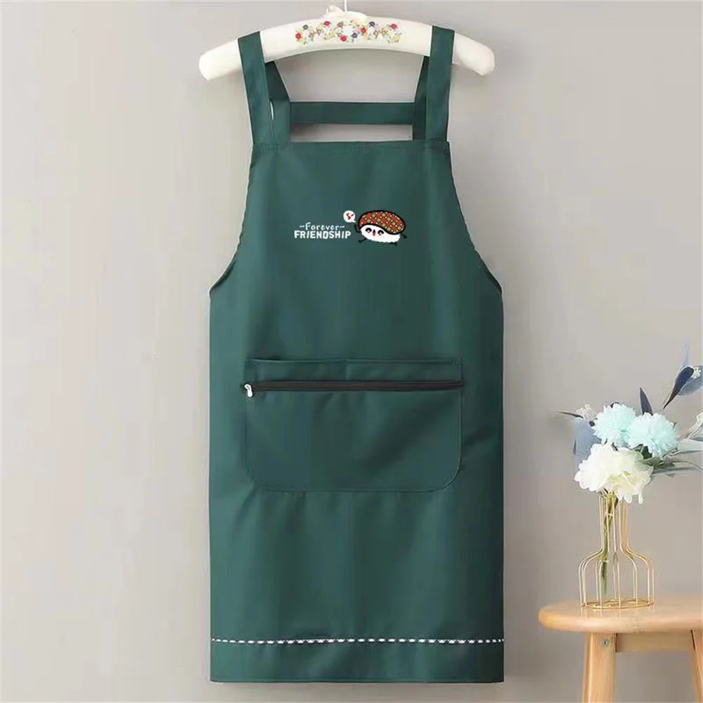 Waterproof Anti-Oil Kitchen Apron with Zipper Pocket | PVC