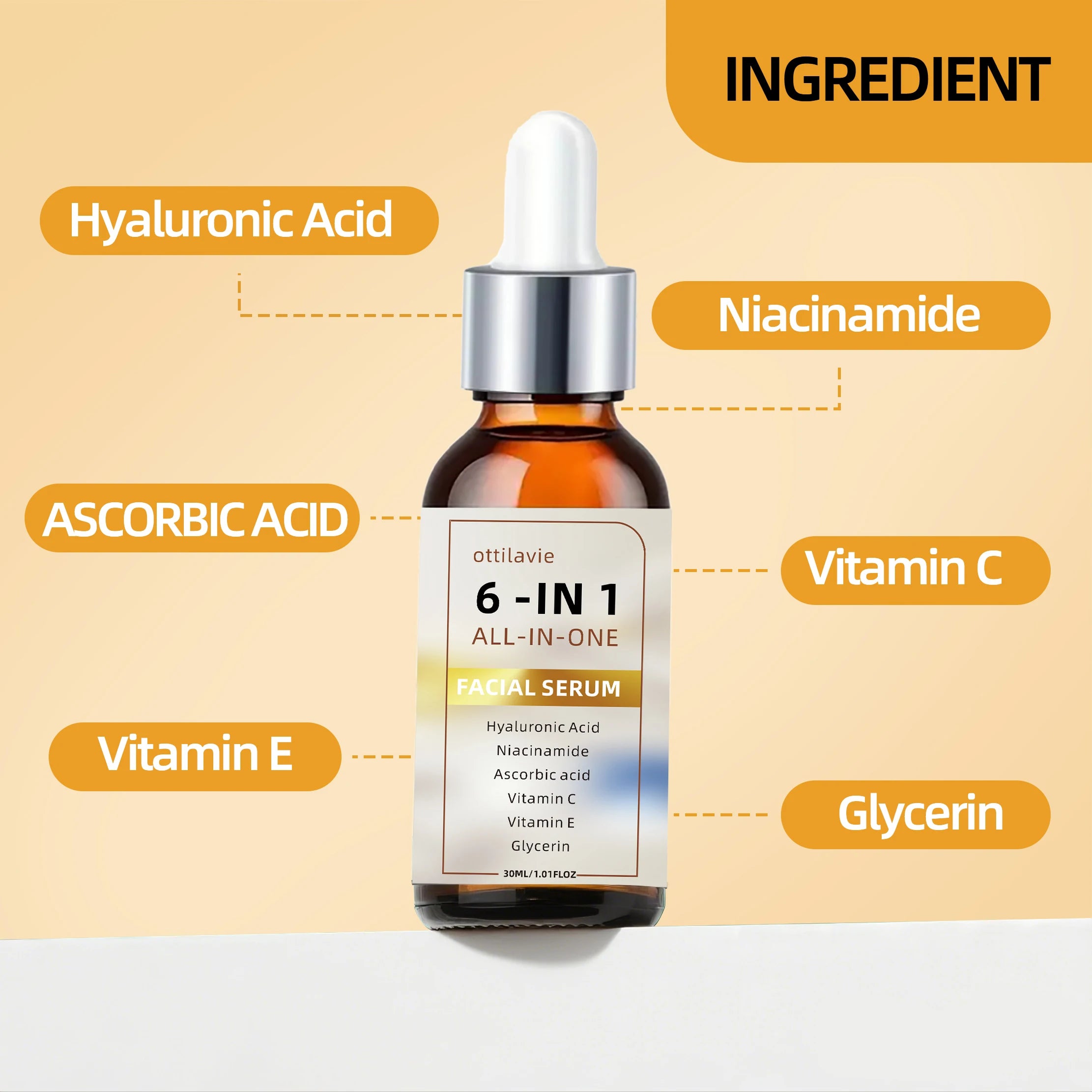 6-in-1 Facial Serum – Hyaluronic Acid, Niacinamide & Vitamin C/E Facial Serum Oasis Select