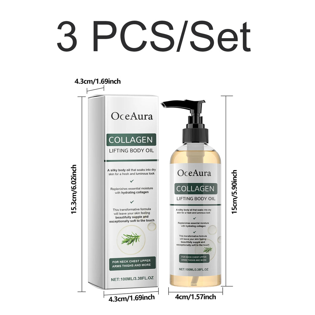 Collagen Body Oil Firming Lifting Deep Moisturizing Non Greasy Rosemary Smooth Dry Skin Supports Elasticity Shower Massage Oil Oasis Select 3 PCS