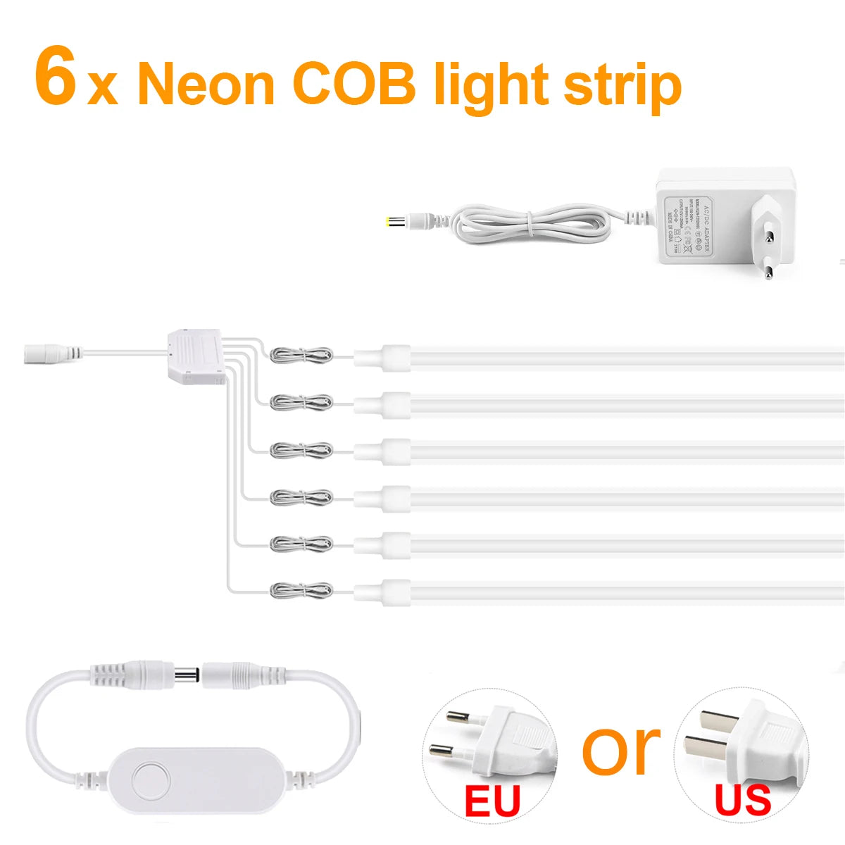 2/4/6piece Pure Silicone Neon Light Strip 24V Tuya Zigbee COB Tape Integrated Lighting for Silencing Board Multi Layer Cabinet Oasis Select 6x LED Neon Strip WHITE USA Power Plug|2m