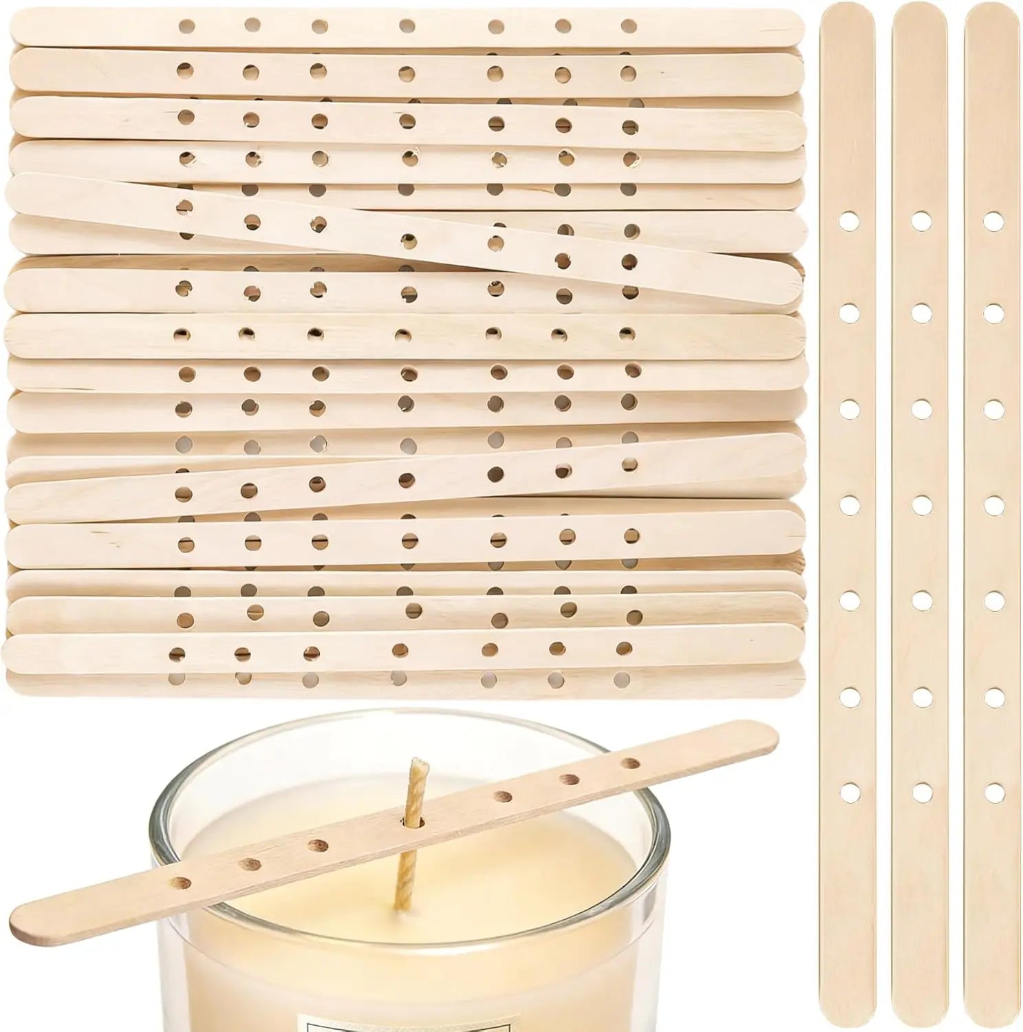 30/50pcs 7 Holes Wooden Candle Wick Holder for Candle Making Candle Wick Centering Devices, DIY Candle Making Tools Oasis Select 50pcs