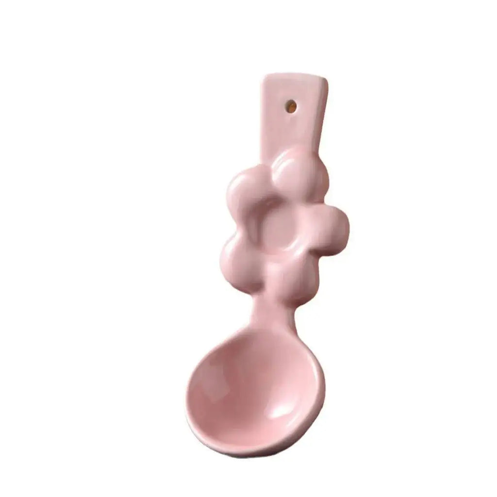 Ceramic Flower Spoon Coffee Spoon Milk Dessert Spoon Long Handle Soup Spoon Internet Celebrity High-Value Kitchen Tablewear Oasis Select